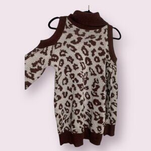 ⭐️ Cold Shoulder Leopard Boho Turtle Neck Mock Off Boho Hipster Winter Sweater